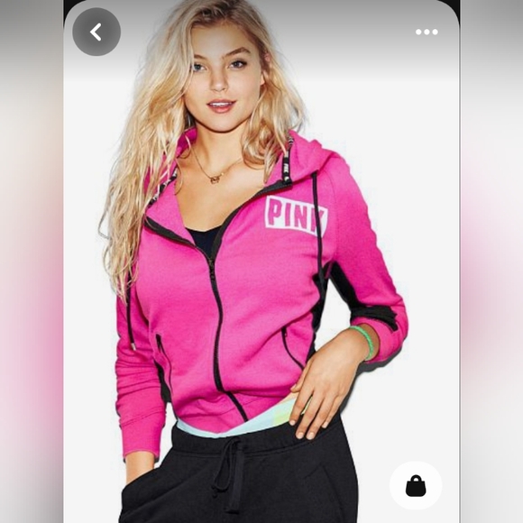 PINK Victoria's Secret Tops - PINK VS Full Zip Up Colorblock Hoodie Hot Pink, Black & White